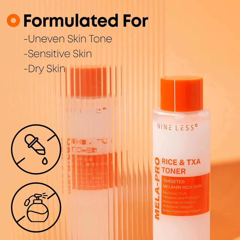 2. NINE LESS MELA-PRO Rice & TXA Toner – pleťové tonikum na nerovnomerný tón pleti, citlivú a suchú pleť s ryžovým extraktom a kyselinou tranexamovou