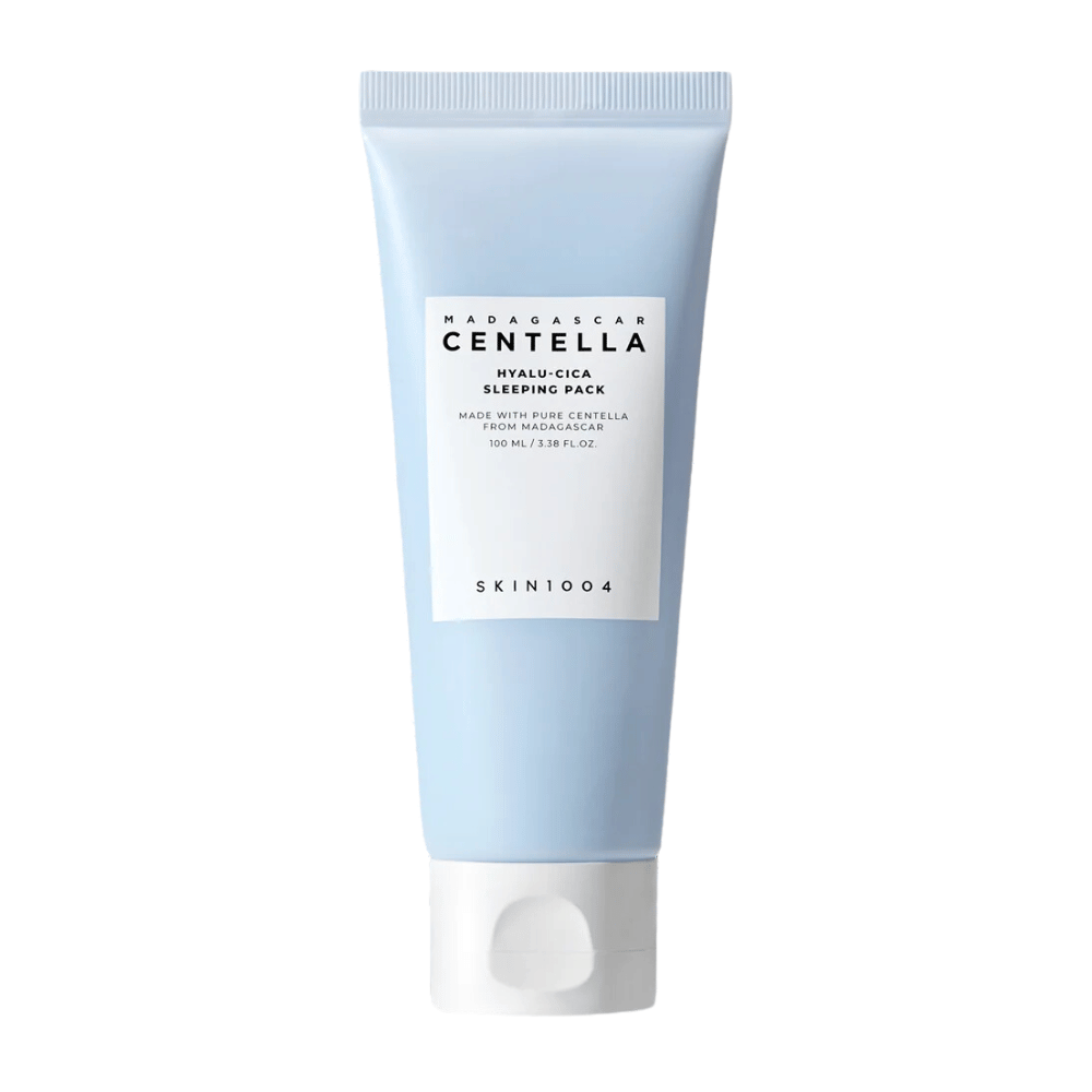 Obrázok zobrazuje "Madagascar Centella Hyalu-Cica Sleeping Pack" v 100 ml tube od SKIN1004, produkt starostlivosti o pleť na nočné použitie.