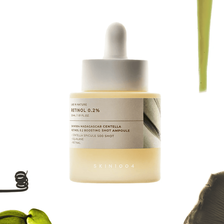 SKIN1004 Madagascar Centella Retinol 0.2 Boosting Shot Ampoule – kórejské retinolové sérum s 0,2 % retinolu a centella asiatica pre zlepšenú štruktúru pokožky, elasticitu a rovnomernejší tón pleti.