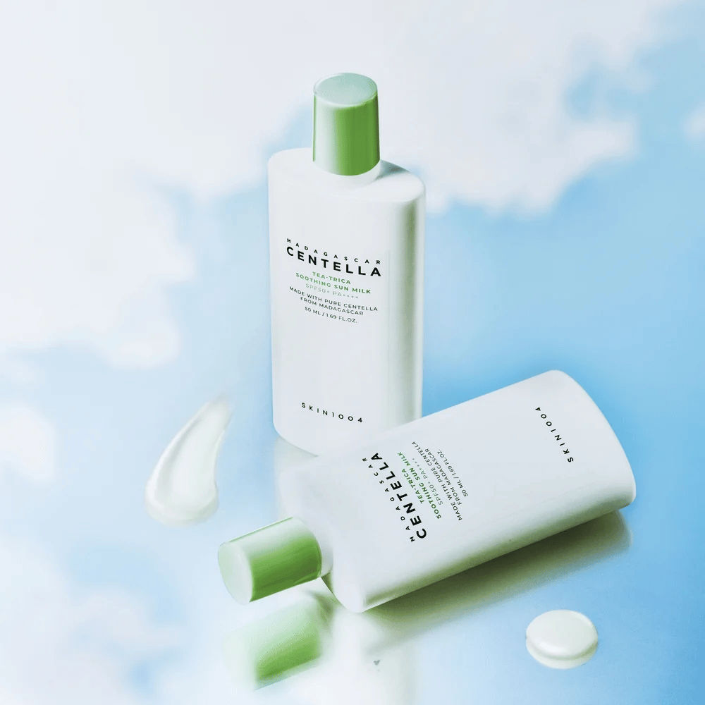 SKIN1004 Madagascar Centella Tea-Trica Soothing Sun Milk SPF50+ PA++++ hydratačný chemický opaľovací krém na tvár