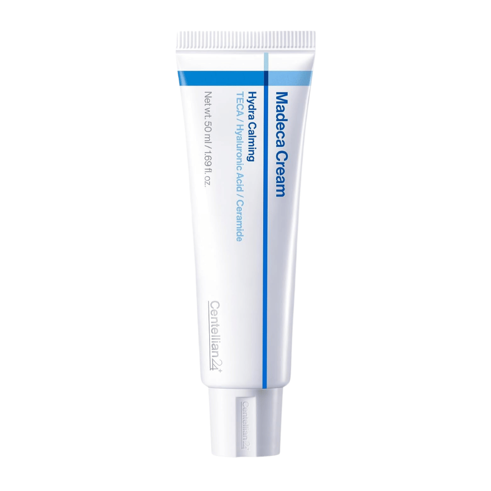 5. Centellian24 Madeca Cream Hydra Calming 50ml – biela tuba s modrými detailmi na bielom pozadí