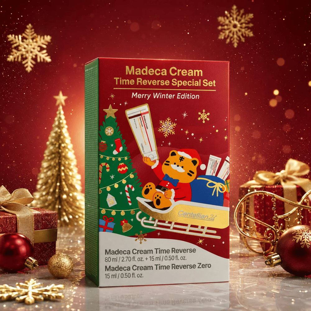 3. Centellian24 Madeca Cream Time Reverse Special Set Merry Winter Edition – vianočné balenie s vianočným stromčekom, darčekmi a zlatými detailmi