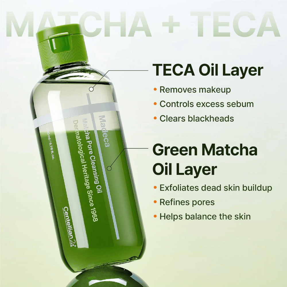 Centellian24 Madeca Matcha Pore Cleansing Oil s dvojfázovou formulou, ktorá rozpúšťa make-up a kožný maz