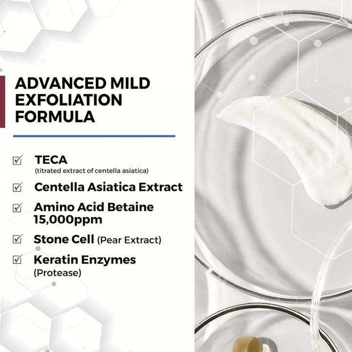 Centellian24 Madeca Amino Acid Cleansing Foam ingrediencie – jemná exfoliačná formula s TECA, extraktom z Centella Asiatica, aminokyselinami a keratínovými enzýmami, ktoré pomáhajú jemne čistiť pokožku a odstraňovať odumreté kožné bunky.