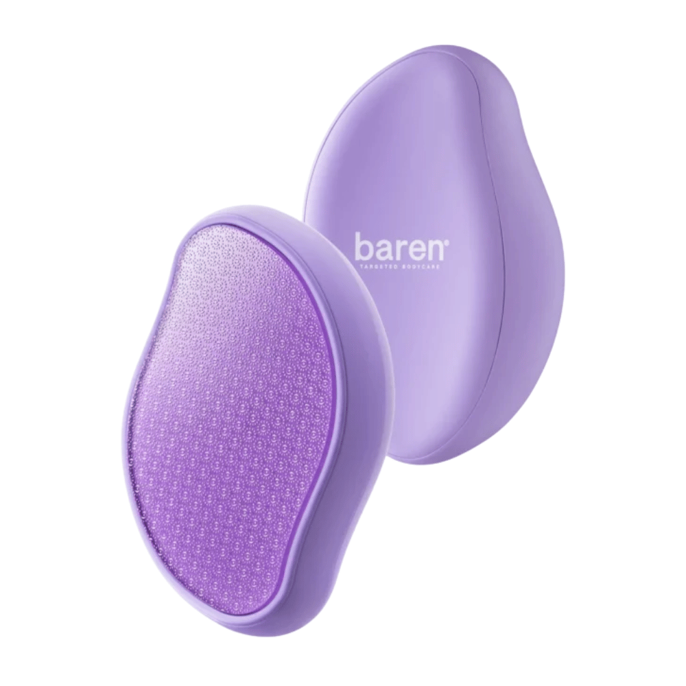3. Baren Magic Glass Stone Foot File – predná a zadná strana fialového pilníka na chodidlá s brúsnym povrchom na zjemnenie suchých a drsných chodidiel