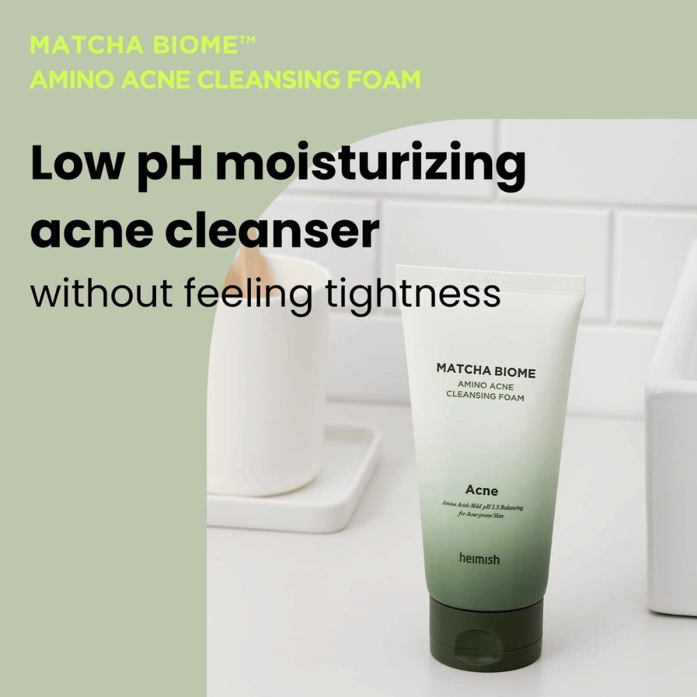 Heimish Matcha Biome Amino Acne Cleansing Foam – hydratačný čistiaci prostriedok na akné bez pocitu vysušenia, ideálny na každodenné použitie