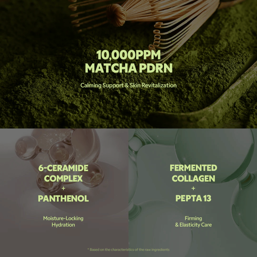 Matcha PDRN 10 000 ppm v TIRTIR Matcha Calming Cream, ktorá upokojuje podráždenie, posilňuje pleť a má revitalizačný účinok.