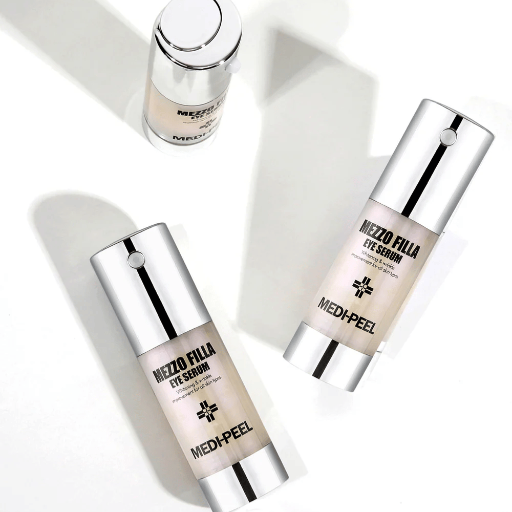 MEDI-PEEL Mezzo Filla Eye Serum z viacerých uhlov – kórejské očné sérum s peptidmi a kyselinou hyalurónovou pre pevnejšiu pokožku a zníženie vrások okolo očí.