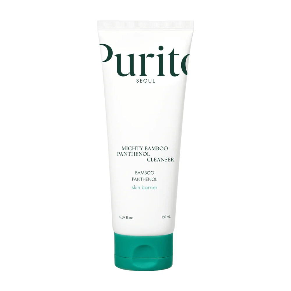Purito Mighty Bamboo Panthenol Cleanser – jemný, vegánsky čistiaci prostriedok na tvár s bambusom a panthenolom, ktorý posilňuje kožnú bariéru a čistí bez vysušenia.