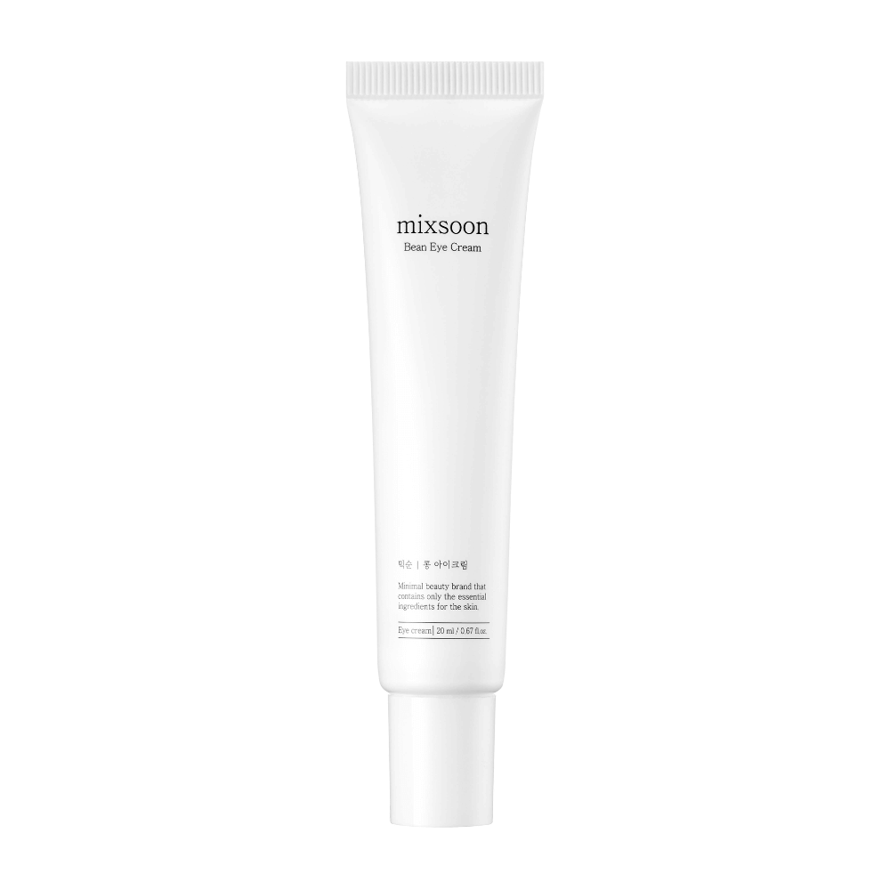 Biela tuba očného krému od Mixsoon, označená 'Bean Eye Cream', na úplne bielom pozadí.