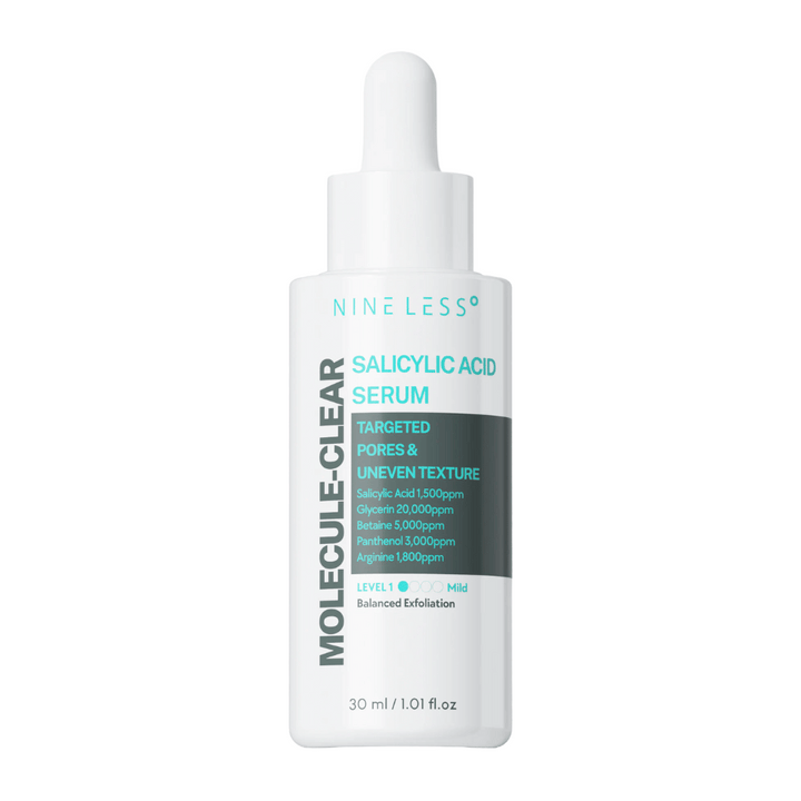 Nineless Molecule-Clear Salicylic Acid Serum 30 ml – exfoliačné sérum s BHA, glycerínom, betainom a panthenolom na zmenšenie pórov, vyrovnanie štruktúry pokožky a hydratáciu.