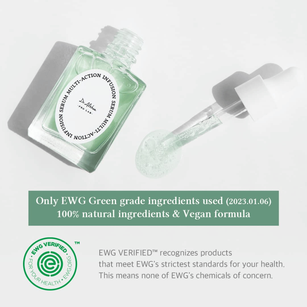 Dr. Althea Multi Action Infusion Serum s vegánskym zložením a EWG-certifikovanými ingredienciami, šetrné pre citlivú pleť a bez škodlivých látok.