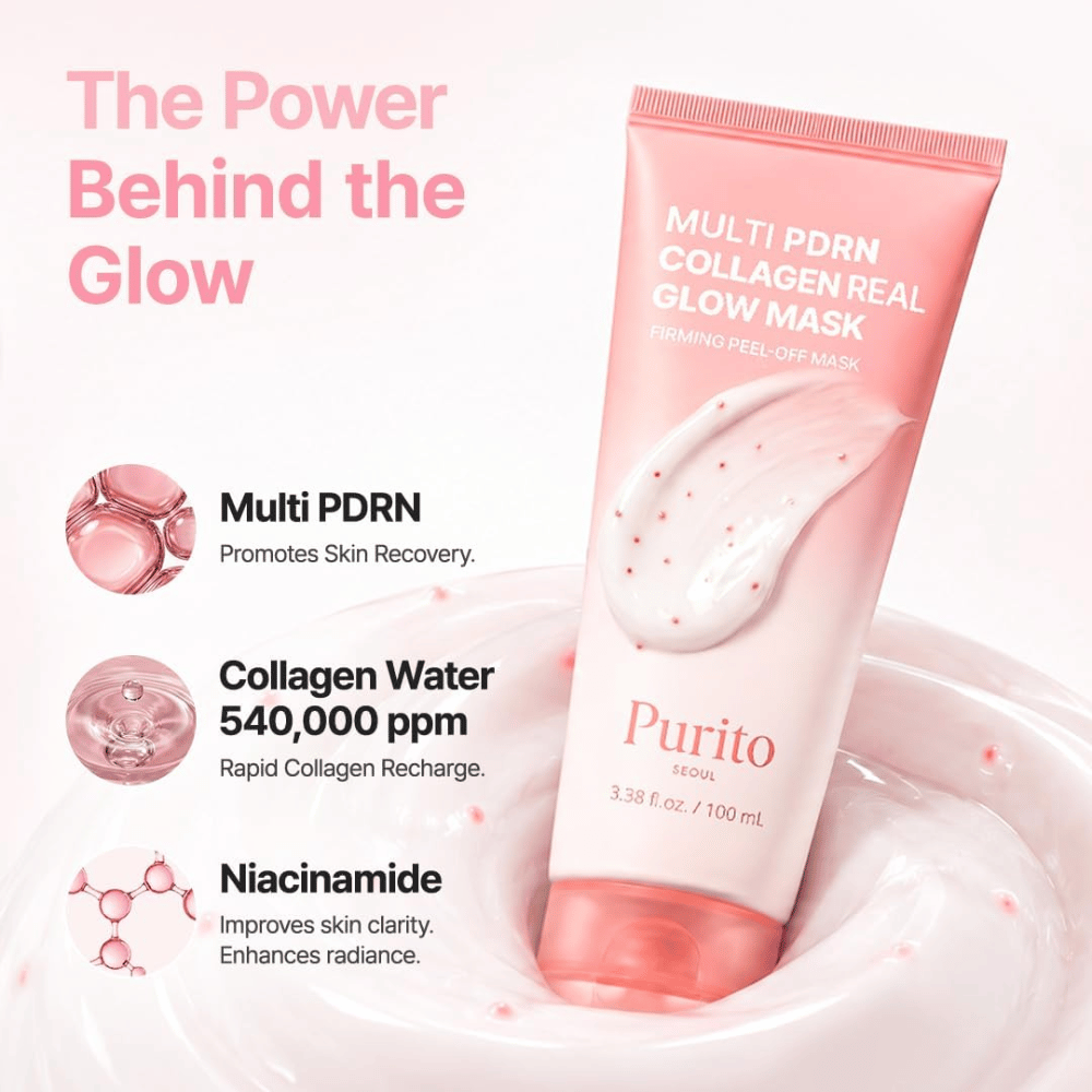 Purito SEOUL Multi PDRN Collagen Real Glow Mask – peel-off maska s PDRN, kolagénovou vodou a niacínamidom pre jas