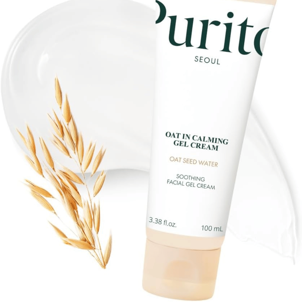 Purito Oat-In Calming Gel Cream s ovsom a krémovou štruktúrou. Hydratačný gélový krém s Oat Seed Water pre jemnú, vyváženú pokožku.