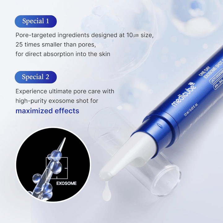 Medicube One Day Exosome Shot Pore Ampoule 25000 s exozómami, ktoré zlepšujú vstrebávanie, minimalizujú póry a poskytujú intenzívnu starostlivosť o pleť