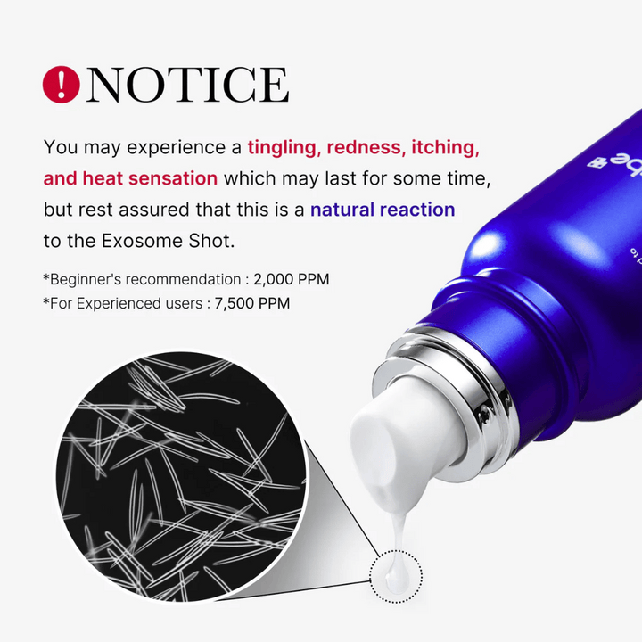 Upozorňujeme, že použitie Medicube One Day Exosome Shot Pore Ampoule 2000 môže spôsobiť brnenie, začervenanie, svrbenie a pocit tepla. Toto je prirodzená reakcia na exosómovú zložku. Odporúčaná dávka: Začiatočníci 2 000 PPM, skúsení používatelia 7 500 PPM.