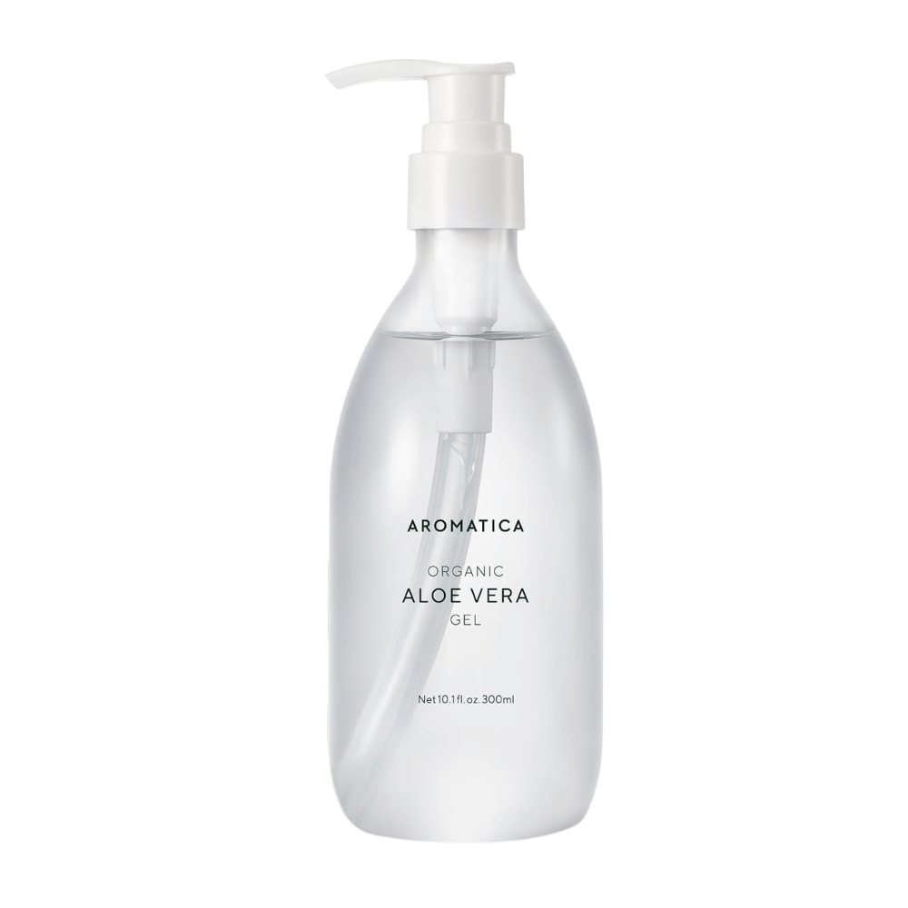 1. AROMATICA Organic Aloe Vera Gel 300 ml – produktový obrázok s pumpičkovou fľašou
