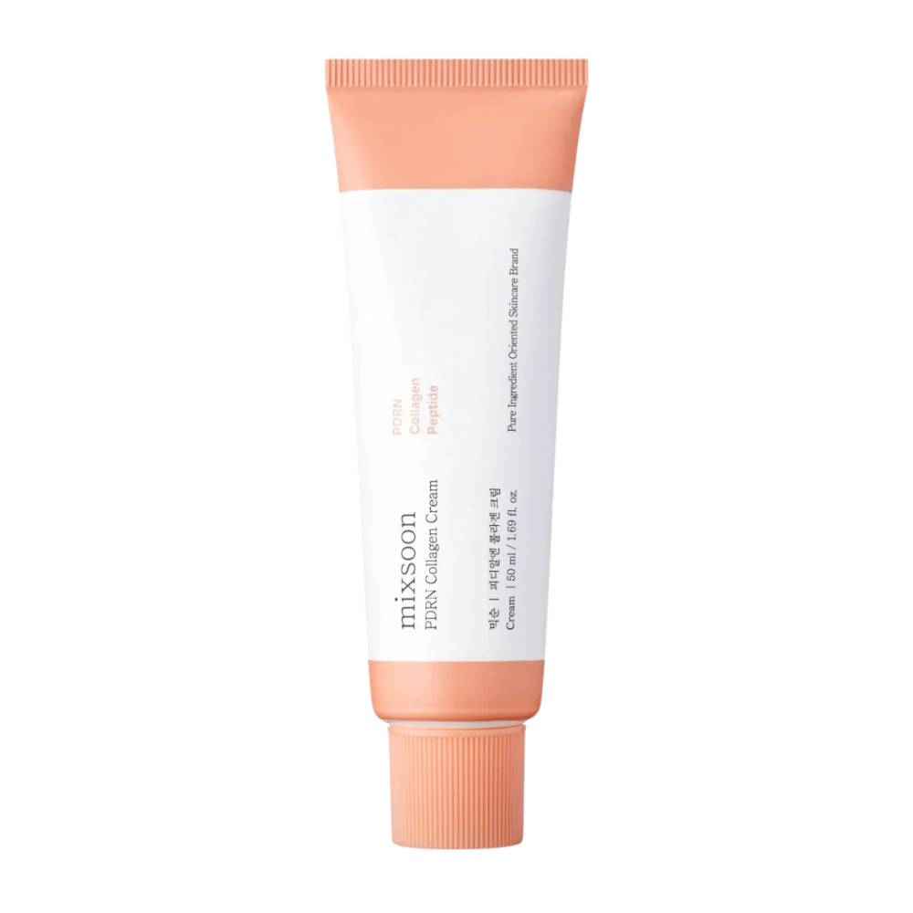 Mixsoon PDRN Collagen Cream v bielej a broskyňovej tube, 50 ml. Hydratačný a kolagénový krém pre hladkú a mladistvú pleť.
