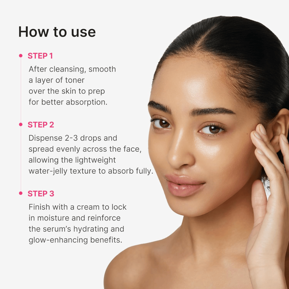 Medicube PDRN Collagen Glow Jelly Serum s podrobným návodom na aplikáciu po čistení a toneri