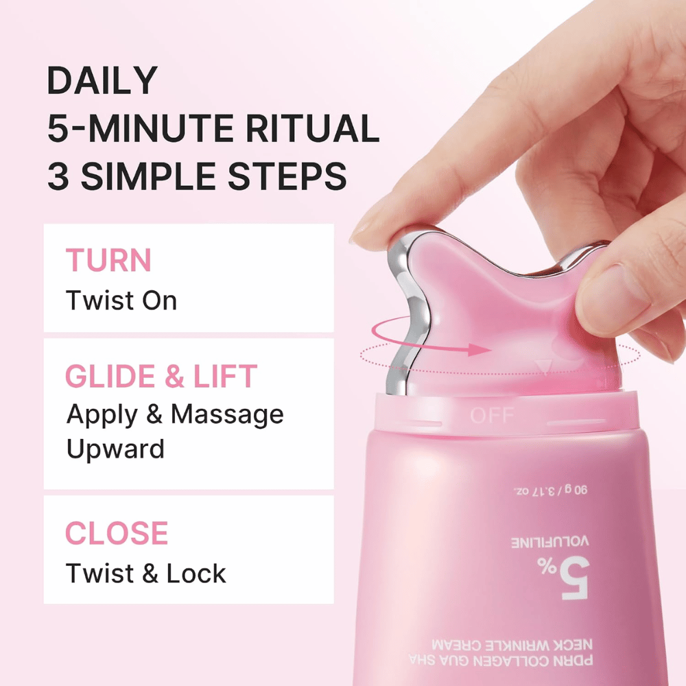 1. Medicube PDRN Collagen Gua Sha Neck Wrinkle Cream – aplikácia a masáž v troch jednoduchých krokoch