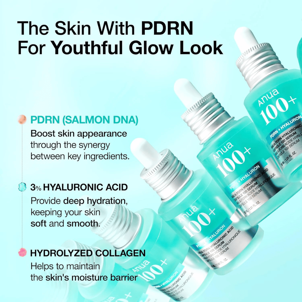 Anua PDRN Hyaluronic Acid Capsule 100 Serum je silný produkt starostlivosti o pleť, ktorý obsahuje PDRN (lososová DNA) na zlepšenie vzhľadu pokožky, 3 % kyseliny hyalurónovej na hlbokú hydratáciu a hydrolyzovaný kolagén na posilnenie vlhkostnej bariéry pokožky. Perfektné pre mladistvý lesk!