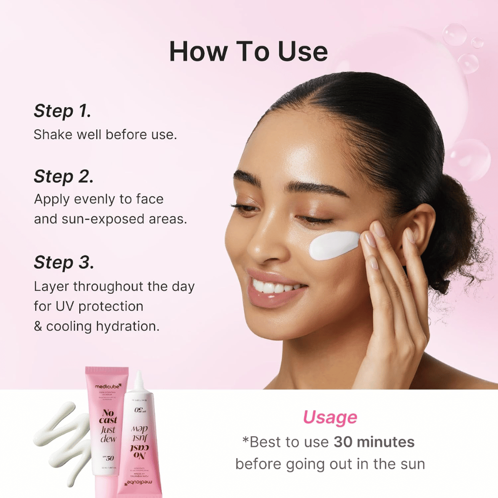 1. Medicube PDRN Hydrating UV Serum SPF 50+ – aplikácia hydratačnej opaľovacej ochrany na tvár s návodom na použitie