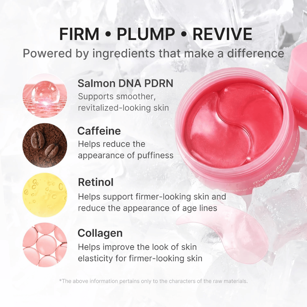 3. Medicube PDRN Pink Caffeine Collagen Eye Patch – s PDRN, kofeínom, retinolom a kolagénom pre pevnejšiu pleť a menšie opuchy