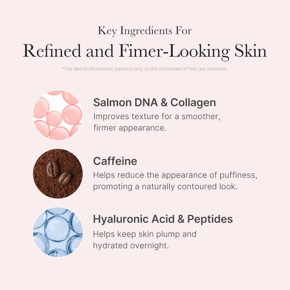 Medicube PDRN Pink Caffeine Night Wrapping Mask s PDRN, kolagénom, kofeínom, kyselinou hyalurónovou a peptidmi pre hydratovanú a pevnejšiu pleť.