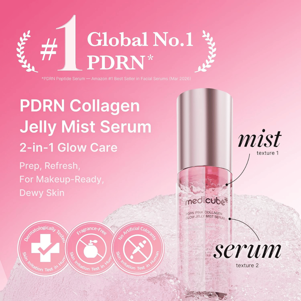 5. Medicube PDRN Pink Collagen Glow Jelly Mist Serum 60 ml – dva v jednom: pleťová hmla a sérum pre hydratovanú a rozjasnenú pleť