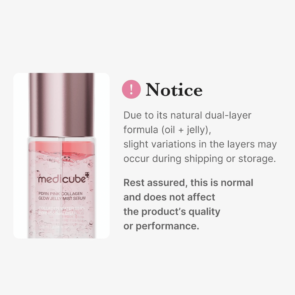 1. Medicube PDRN Pink Collagen Glow Jelly Mist Serum – dvojfázové zloženie s olejom a gélom, ktoré sa môže prirodzene oddeliť