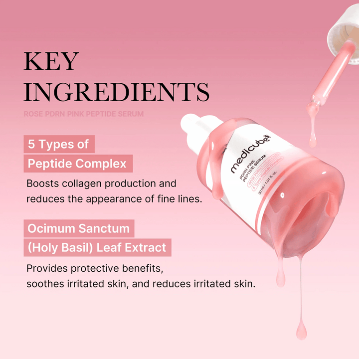 Medicube Rose PDRN Pink Peptide Serum – Výživné sérum pre pevnejšiu a pokojnejšiu pokožku.

💖 5 typov peptidových komplexov – Stimuluje produkciu kolagénu a znižuje jemné vrásky.
🌿 Ocimum Sanctum (Bazalka posvätná) extrakt – Chráni, upokojuje a znižuje podráždenie.

Perfektné pre hladšiu, hydratovanú a žiarivú pokožku!