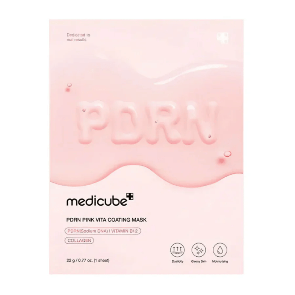  Jednoduchý produktový obrázok Medicube PDRN Pink Vita Coating Mask v ružovom balení.