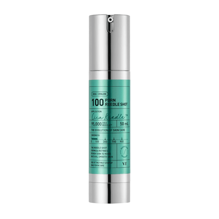 VT Cosmetics PDRN Reedle Shot 100 fľaša s minimalistickým dizajnom a aktívnym zložením na zlepšenie textúry, jasu a elasticity pokožky