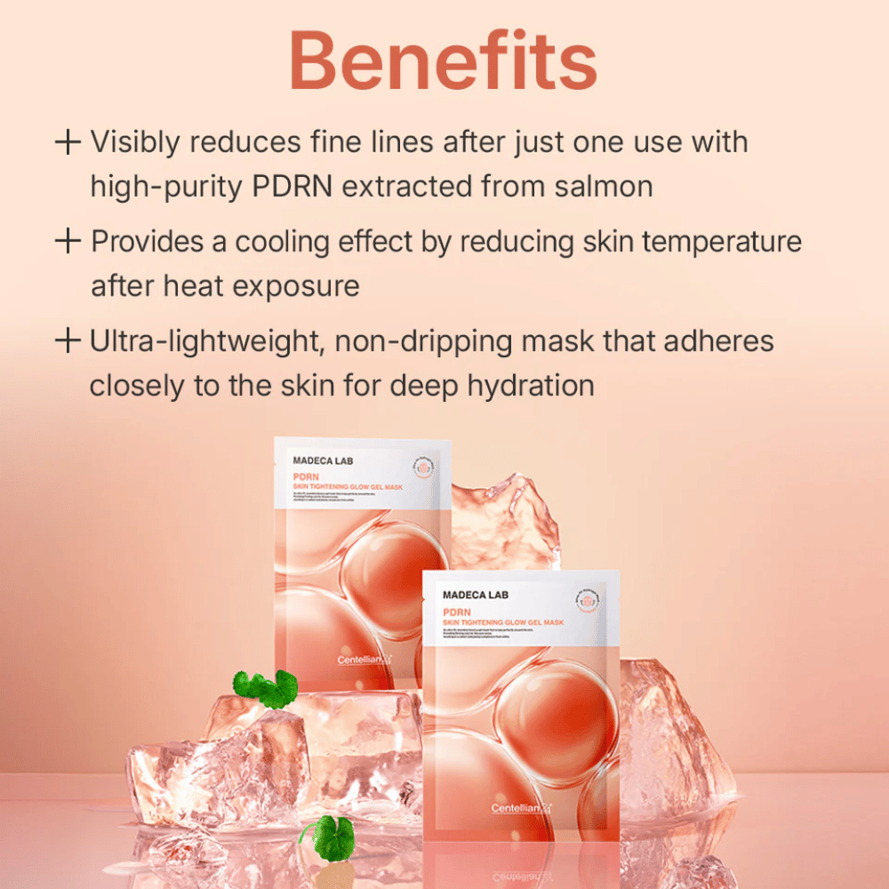MADECA LAB PDRN Skin Tightening Glow Gel Mask – spevňujúca gélová maska s PDRN z lososa, ktorá poskytuje chladivý efekt, intenzívnu hydratáciu a viditeľne hladšiu pleť.