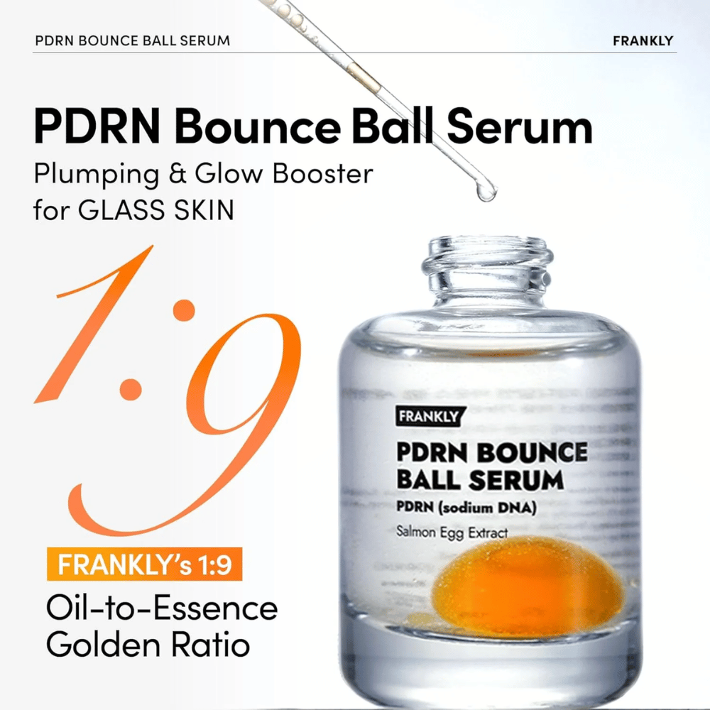 FRANKLY PDRN Bounce Ball Serum – hydratačné a spevňujúce sérum s unikátnym pomerom olej-essencia 1:9 pre efekt sklenenej pleti.