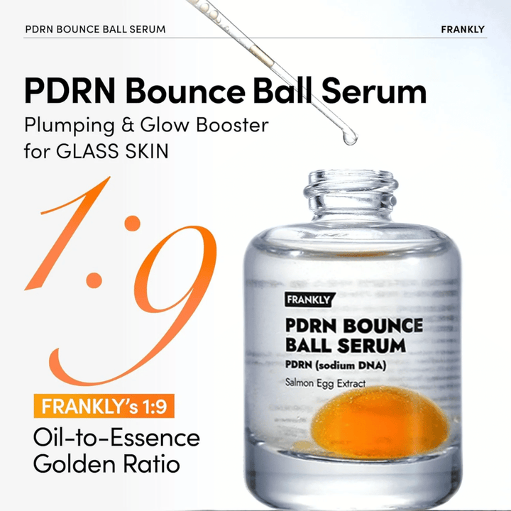 FRANKLY PDRN Bounce Ball Serum – hydratačné a spevňujúce sérum s unikátnym pomerom olej-essencia 1:9 pre efekt sklenenej pleti.