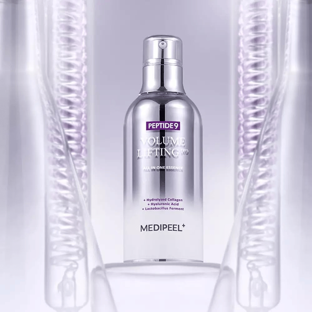Medi-Peel Peptide 9 Volume Lifting Essence starostlivosť o pleť – kórejská essence s peptidmi a kolagénom, ktoré pomáhajú znižovať jemné linky a posilňovať kožnú bariéru.