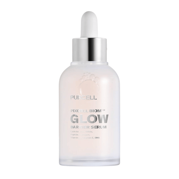 Produktový obrázok PURCELL Pixcell Biom Glow Barrier Serum v matnej sklenenej fľaši s pipetou – posilňuje kožnú bariéru a dodáva prirodzený lesk.