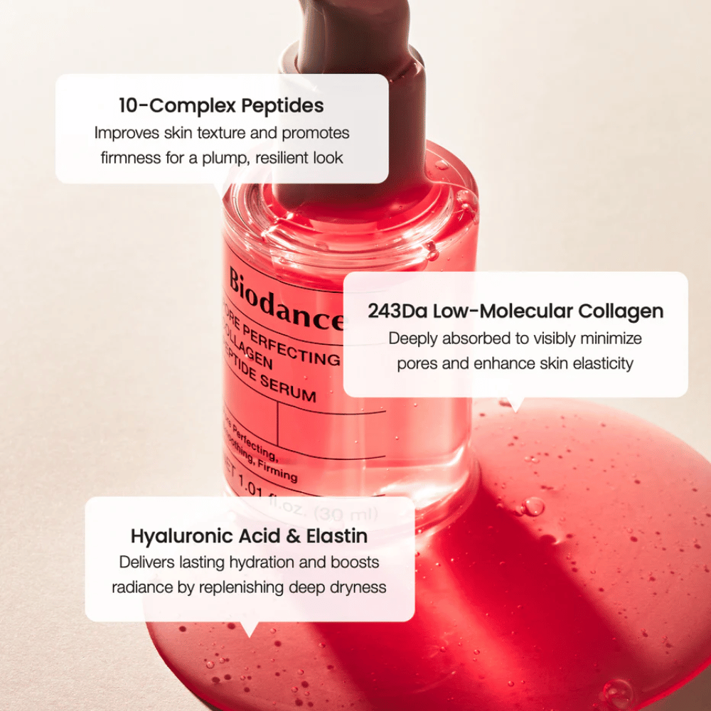 Biodance Pore Perfecting Collagen Peptide Serum s peptidmi, kolagénom a kyselinou hyalurónovou pre pevnejšiu pokožku.