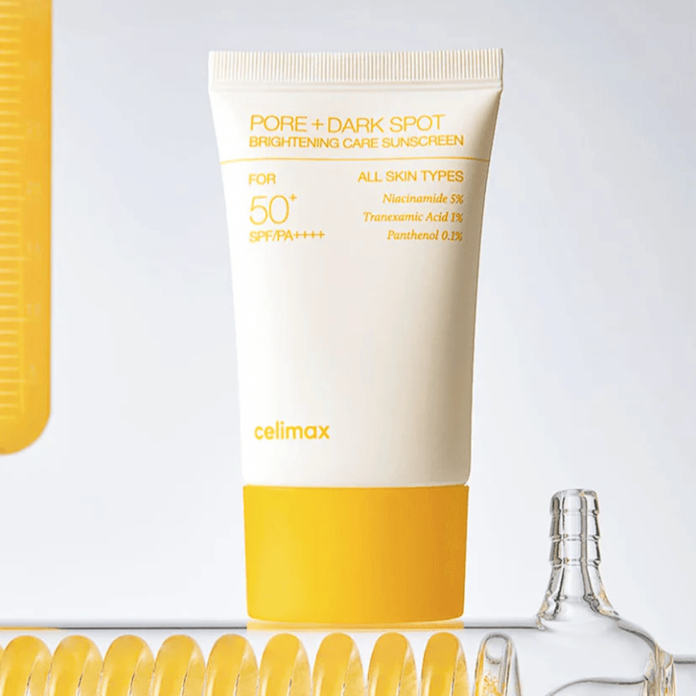 Celimax Pore+Dark Spot Brightening Care Sunscreen SPF50+ PA++++ 50 ml – ochrana proti slnku pre všetky typy pleti, ktorá znižuje tmavé škvrny a vyrovnáva tón pleti