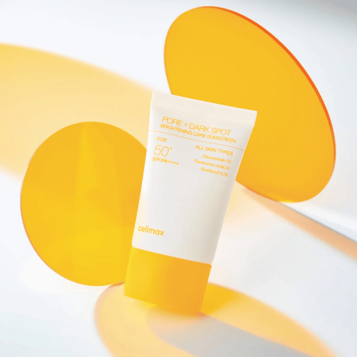 Celimax Pore+Dark Spot Brightening Care Sunscreen SPF50+ PA++++ s niacínamidom 5% a tranexamovou kyselinou 1% – zosvetľujúci kórejský opaľovací krém proti pigmentovým škvrnám a veľkým pórom