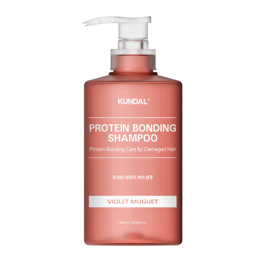 KUNDAL Protein Bonding Shampoo Violet Muguet 500 ml v pumpovacej fľaši na bielom pozadí.