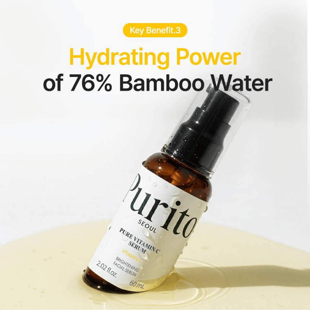 Purito SEOUL Pure Vitamin C Serum so 76 % bambusovej vody, ktorá pomáha hydratovať pleť, zatiaľ čo sérum dodáva jas.
