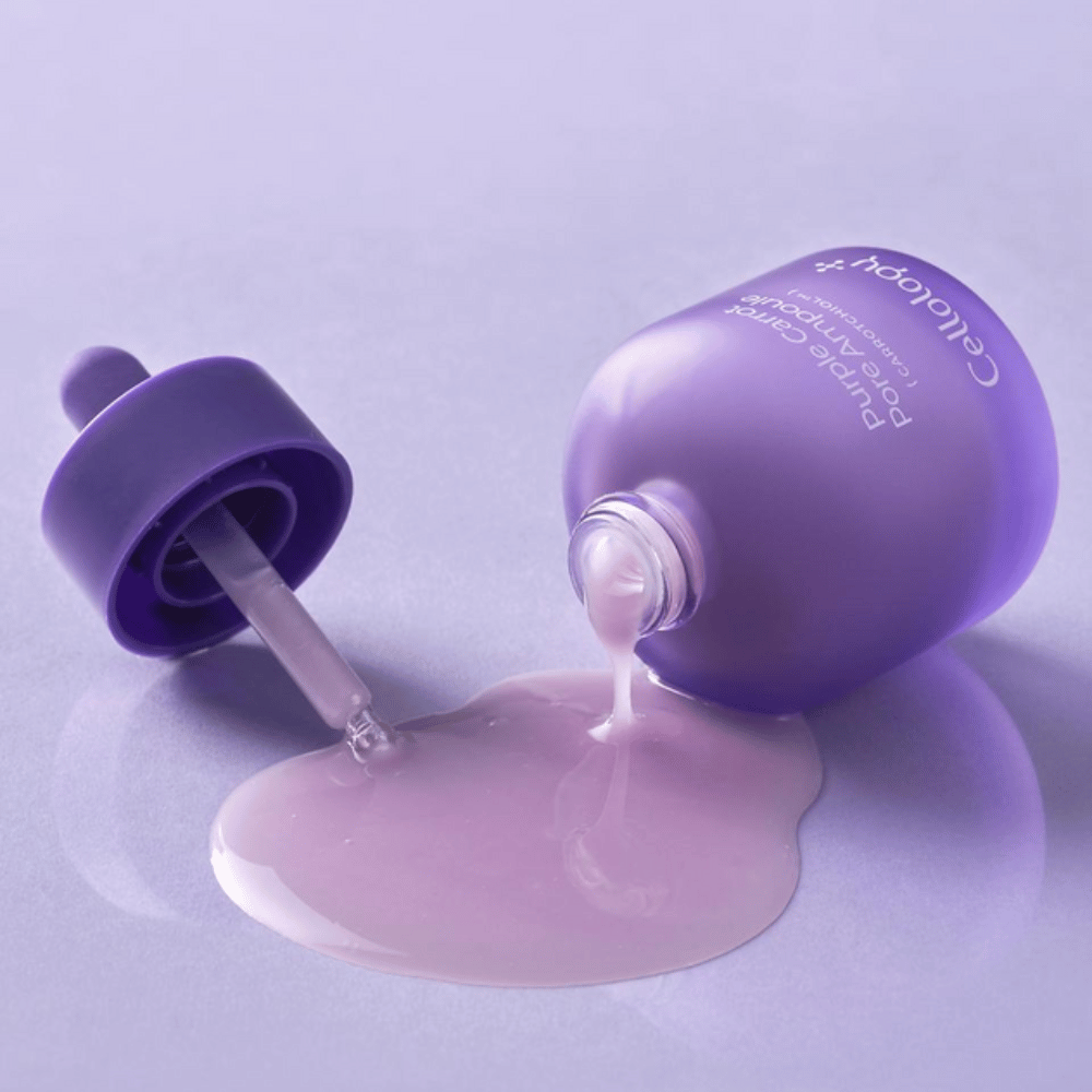 Cellology Purple Carrot Pore Ampoule s pipetou a krémovou textúrou séra na starostlivosť o viditeľné póry.