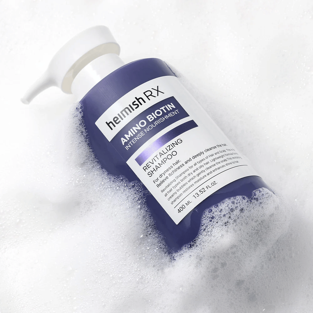 Heimish RX Amino Biotin Revitalizing Shampoo 400 ml v pene – výživný šampón pre suché vlasy, ktorý jemne čistí a hydratuje pokožku hlavy.