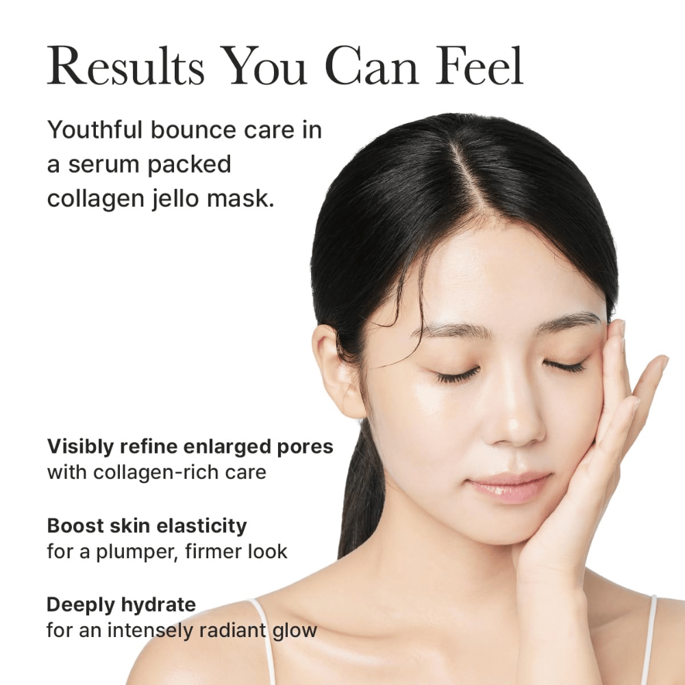 Výsledky Arencia Red Collagen Jello Mask – viditeľne pevnejšia pokožka, zlepšená elasticita, zmenšené póry a intenzívna hydratácia s leskom.