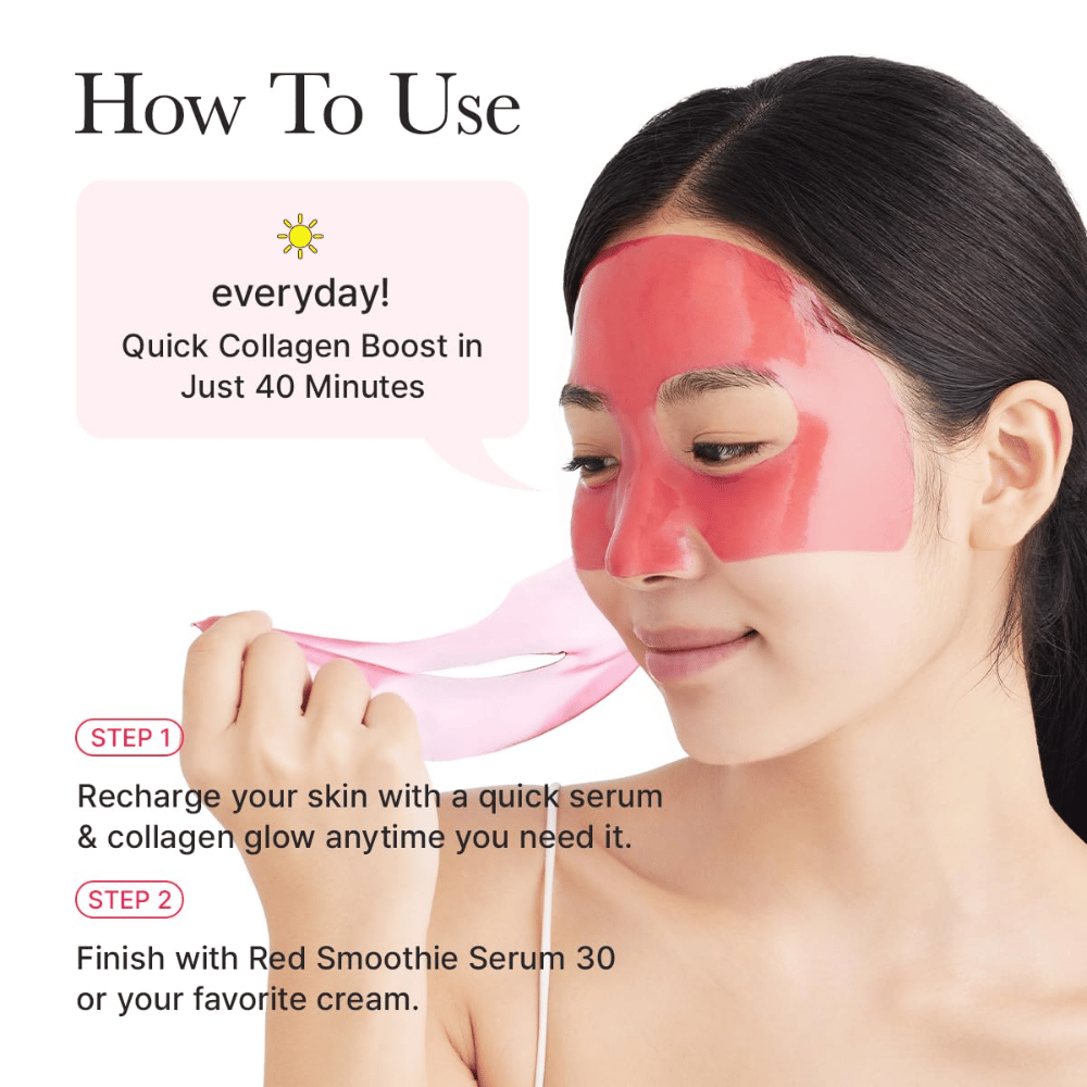 Ako používať Arencia Red Collagen Jello Mask cez deň – rýchly kolagénový boost za 40 minút pre pevnejšiu pokožku, zlepšenú žiarivosť a hladšiu štruktúru pokožky.