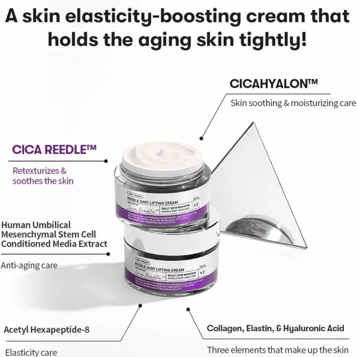 VT Cosmetics Reedle Shot Lifting Cream pleťový krém s Cica Reedle, ktorý zlepšuje elasticitu pleti, hydratuje a dodáva pleti pevnejší vzhľad.