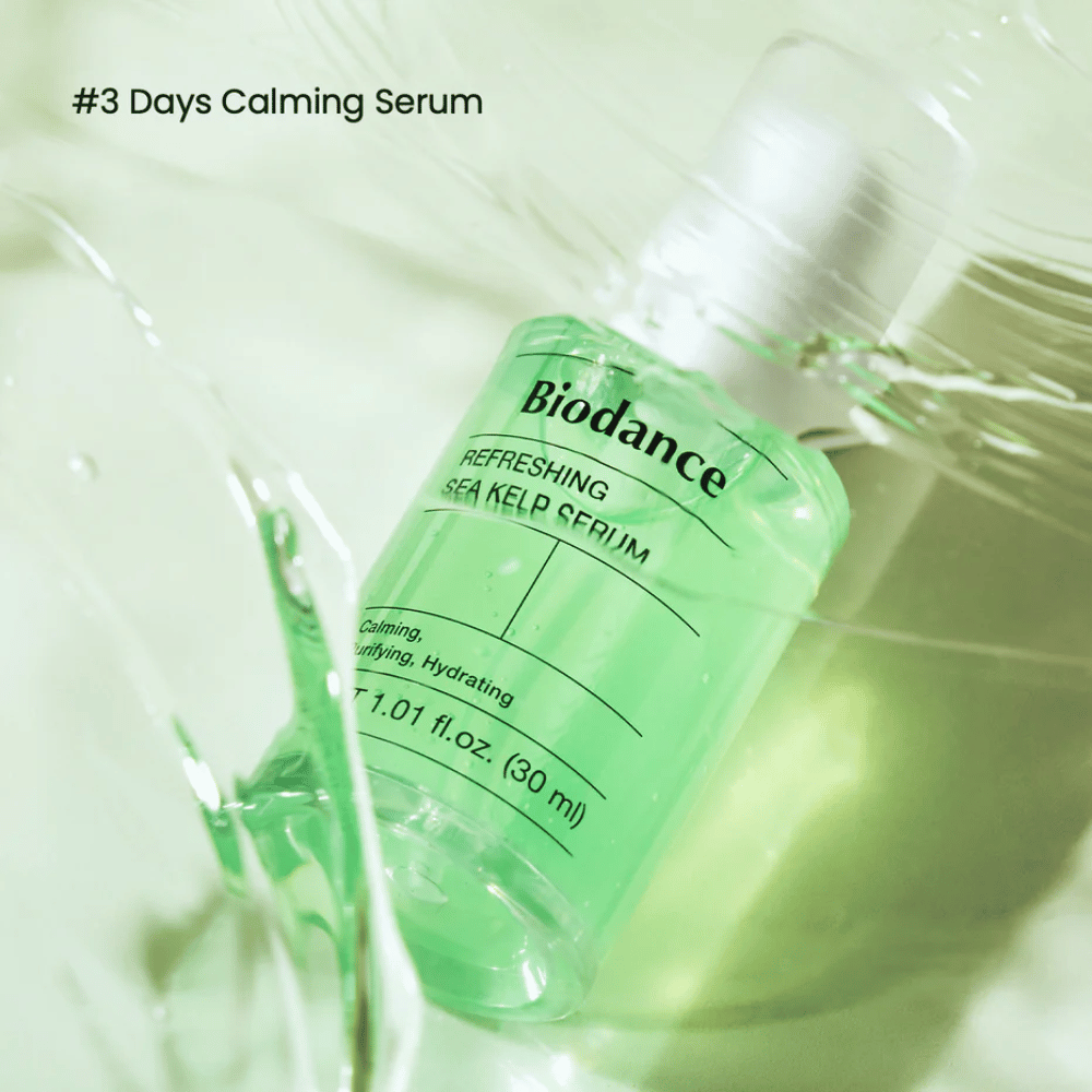 Biodance Refreshing Sea Kelp Serum v tekutej textúre – rýchlo absorbujúca formula pre citlivú a mastnú pleť.