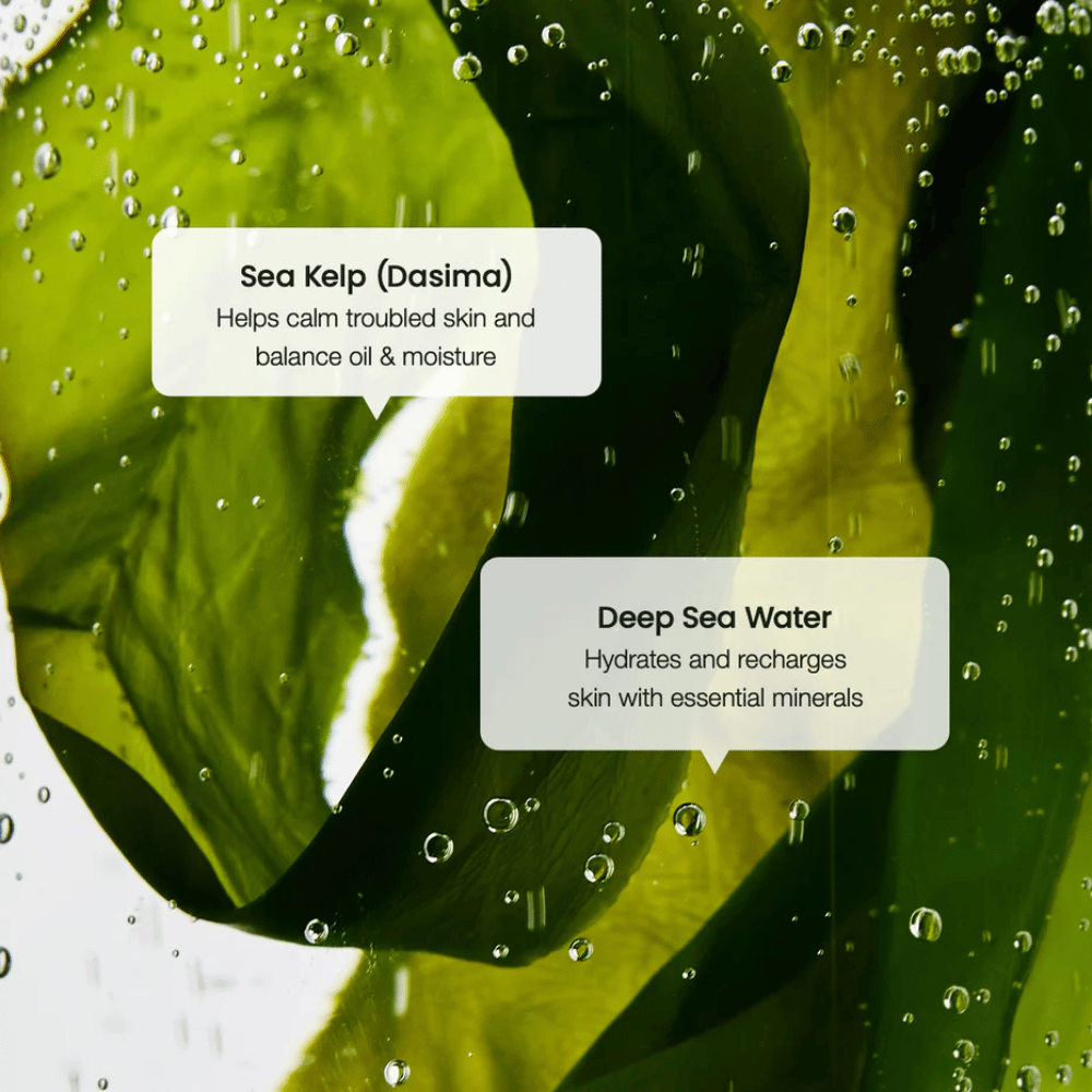Extrakt z morských rias a hlbokomorská voda v Biodance Refreshing Sea Kelp Serum – hydratuje a vyvažuje pleť.